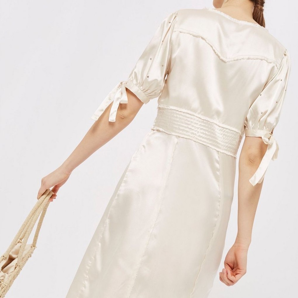 Topshop Satin Button Up Midi Dress w/Embelishments - Picture 5 of 8
